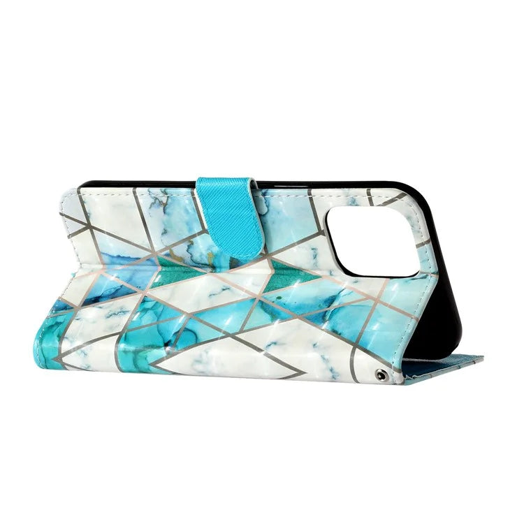 For iPhone 16 Pro Case Leather 3D Pattern Printed Phone Cover Stand Card Holder