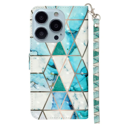 For iPhone 16 Pro Case Leather 3D Pattern Printed Phone Cover Stand Card Holder