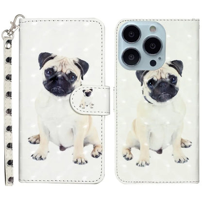 For iPhone 16 Pro Case Leather 3D Pattern Printed Phone Cover Stand Card Holder