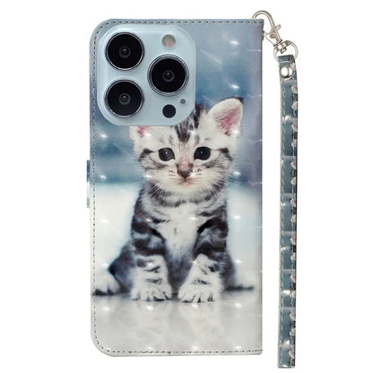 For iPhone 16 Pro Case Leather 3D Pattern Printed Phone Cover Stand Card Holder