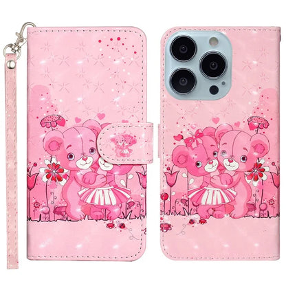 For iPhone 16 Pro Case Leather 3D Pattern Printed Phone Cover Stand Card Holder
