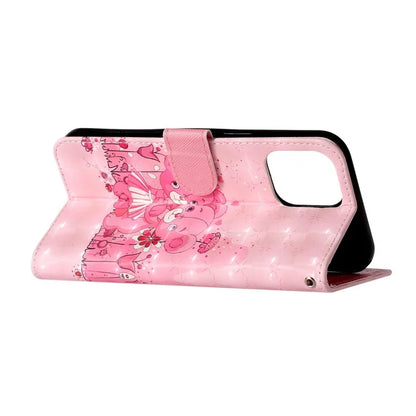 For iPhone 16 Pro Case Leather 3D Pattern Printed Phone Cover Stand Card Holder