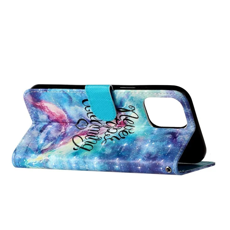 For iPhone 16 Pro Case Leather 3D Pattern Printed Phone Cover Stand Card Holder