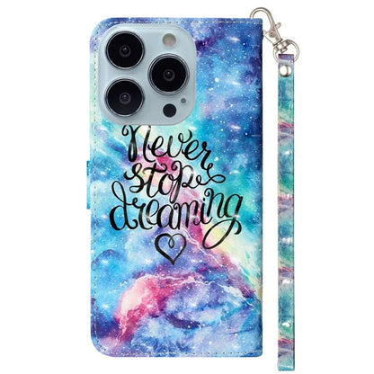 For iPhone 16 Pro Case Leather 3D Pattern Printed Phone Cover Stand Card Holder