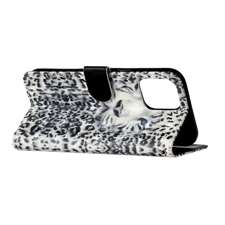 For iPhone 16 Pro Case Leather 3D Pattern Printed Phone Cover Stand Card Holder