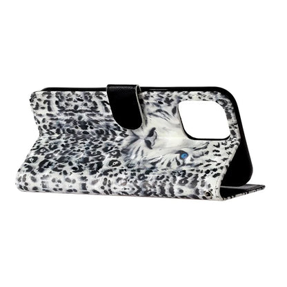 For iPhone 16 Pro Case Leather 3D Pattern Printed Phone Cover Stand Card Holder