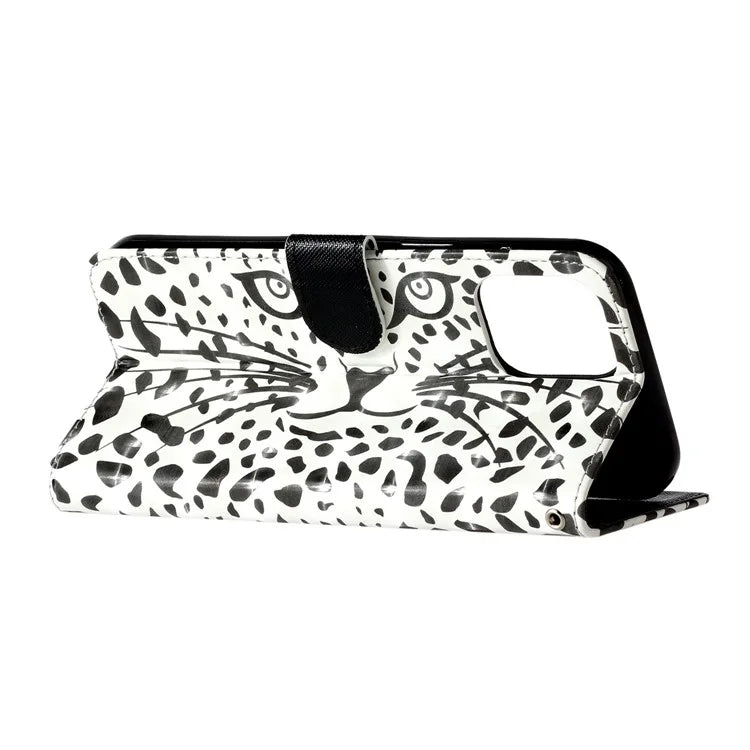 For iPhone 16 Pro Case Leather 3D Pattern Printed Phone Cover Stand Card Holder