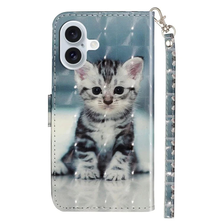 For iPhone 16 Plus Case 3D Pattern Printed Leather Wallet Phone Cover Stand Bookstyle