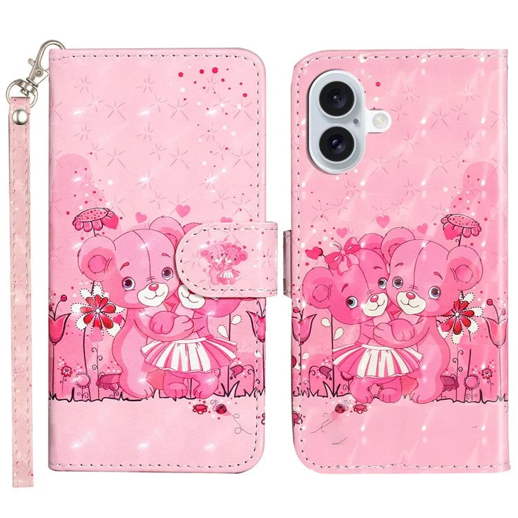 For iPhone 16 Plus Case 3D Pattern Printed Leather Wallet Phone Cover Stand Bookstyle