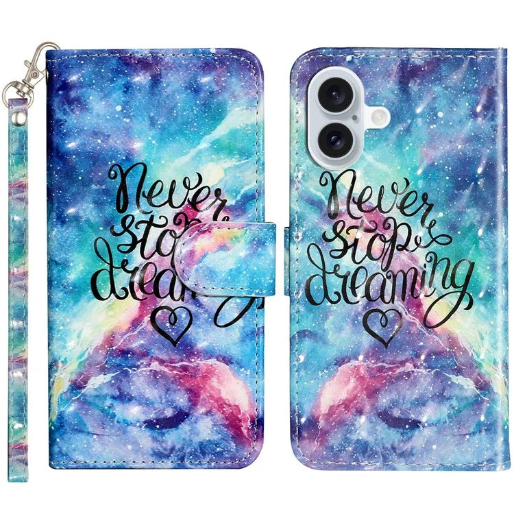 For iPhone 16 Leather Case Flip Wallet Phone Cover Magnetic Clasp 3D Pattern Printed