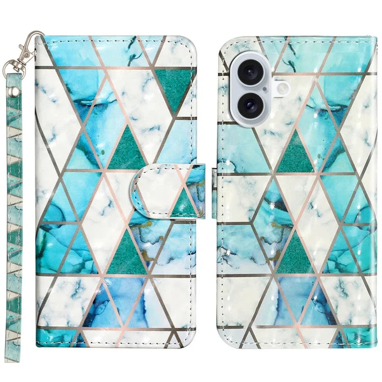 For iPhone 16 Leather Case Flip Wallet Phone Cover Magnetic Clasp 3D Pattern Printed