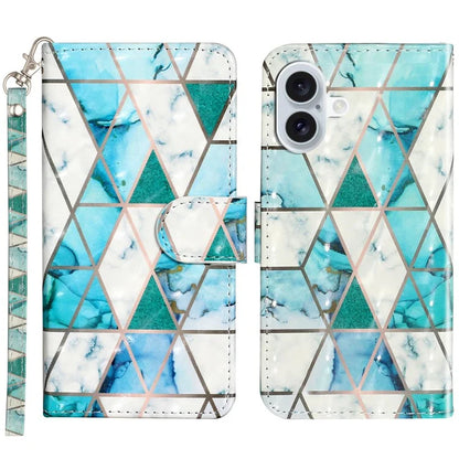 For iPhone 16 Leather Case Flip Wallet Phone Cover Magnetic Clasp 3D Pattern Printed