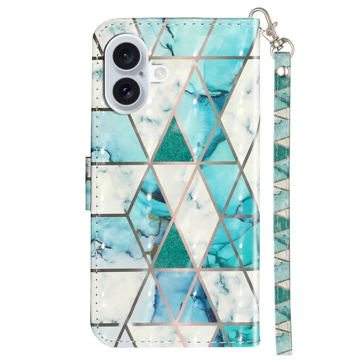 For iPhone 16 Leather Case Flip Wallet Phone Cover Magnetic Clasp 3D Pattern Printed
