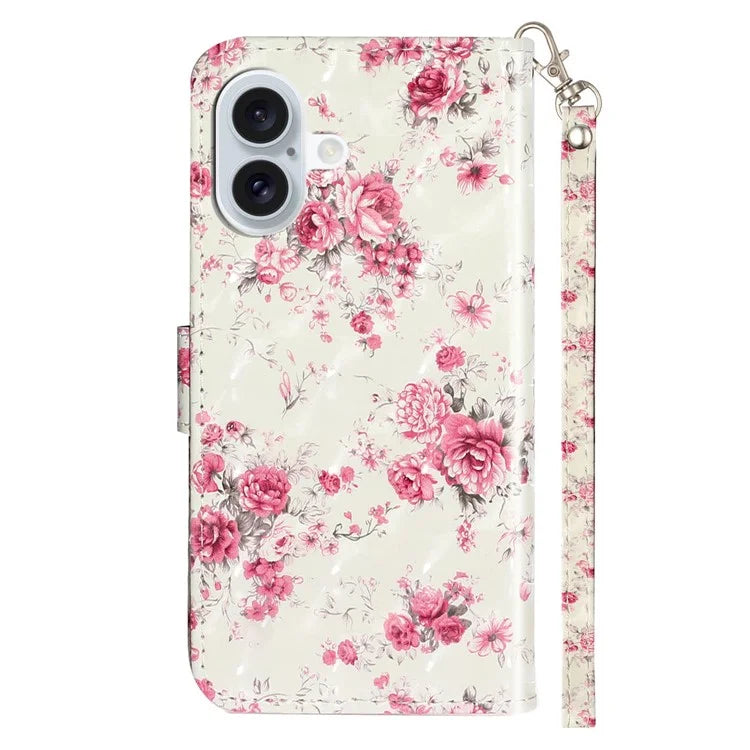 For iPhone 16 Leather Case Flip Wallet Phone Cover Magnetic Clasp 3D Pattern Printed