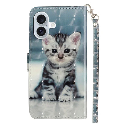 For iPhone 16 Leather Case Flip Wallet Phone Cover Magnetic Clasp 3D Pattern Printed