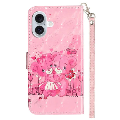 For iPhone 16 Leather Case Flip Wallet Phone Cover Magnetic Clasp 3D Pattern Printed