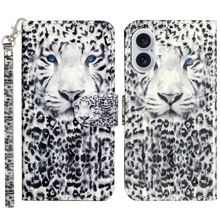 For iPhone 16 Leather Case Flip Wallet Phone Cover Magnetic Clasp 3D Pattern Printed