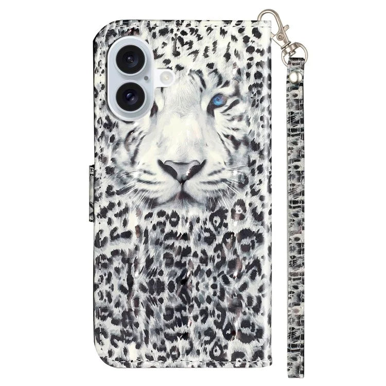 For iPhone 16 Leather Case Flip Wallet Phone Cover Magnetic Clasp 3D Pattern Printed