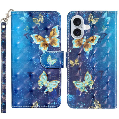For iPhone 16 Leather Case Flip Wallet Phone Cover Magnetic Clasp 3D Pattern Printed