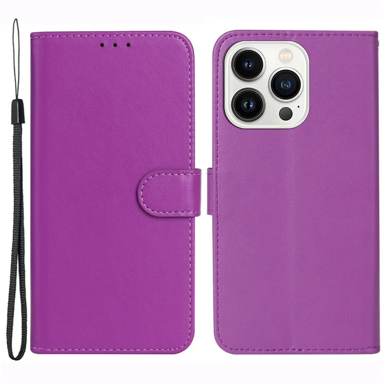 For iPhone 16 Pro Case PU Leather Stand Card Slots Phone Cover Solid Color