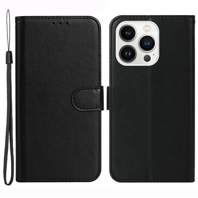 For iPhone 16 Pro Case PU Leather Stand Card Slots Phone Cover Solid Color