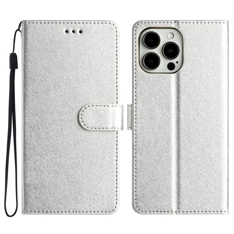 For iPhone 16 Pro Max Wallet Case Silk Texture Leather Phone Cover