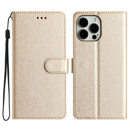 For iPhone 16 Pro Max Wallet Case Silk Texture Leather Phone Cover