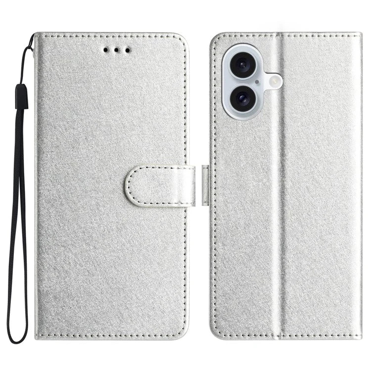 For iPhone 16 Plus Case Card Slot PU Leather Folio Phone Cover Silk Texture