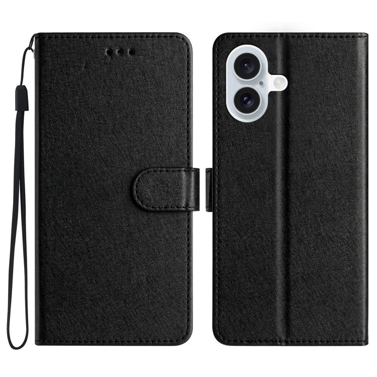 For iPhone 16 Plus Case Card Slot PU Leather Folio Phone Cover Silk Texture