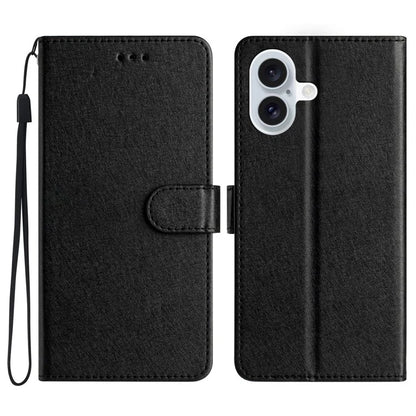 For iPhone 16 Plus Case Card Slot PU Leather Folio Phone Cover Silk Texture