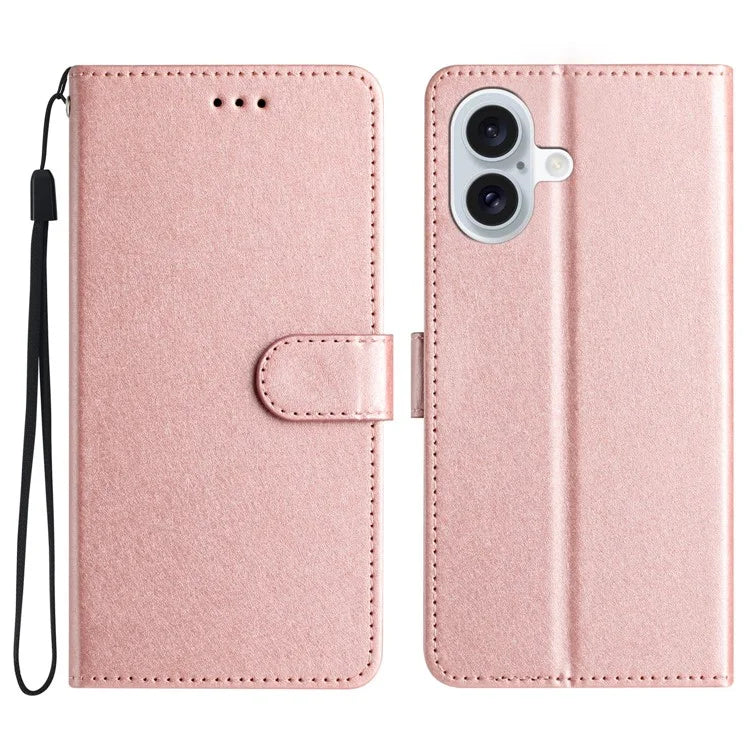 For iPhone 16 Plus Case Card Slot PU Leather Folio Phone Cover Silk Texture