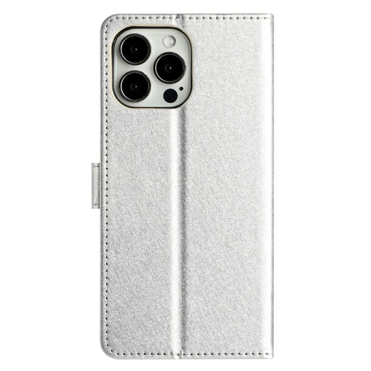 For iPhone 16 Pro Case Silk Texture Leather Wallet Phone Cover Magnetic Clasp Protective