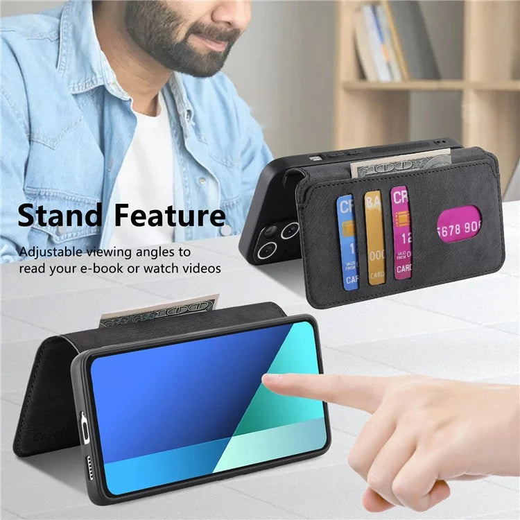 CASENEO MW-03 For Xiaomi Redmi Note 13 4G Case Leather+TPU Wallet Retro Phone Cover