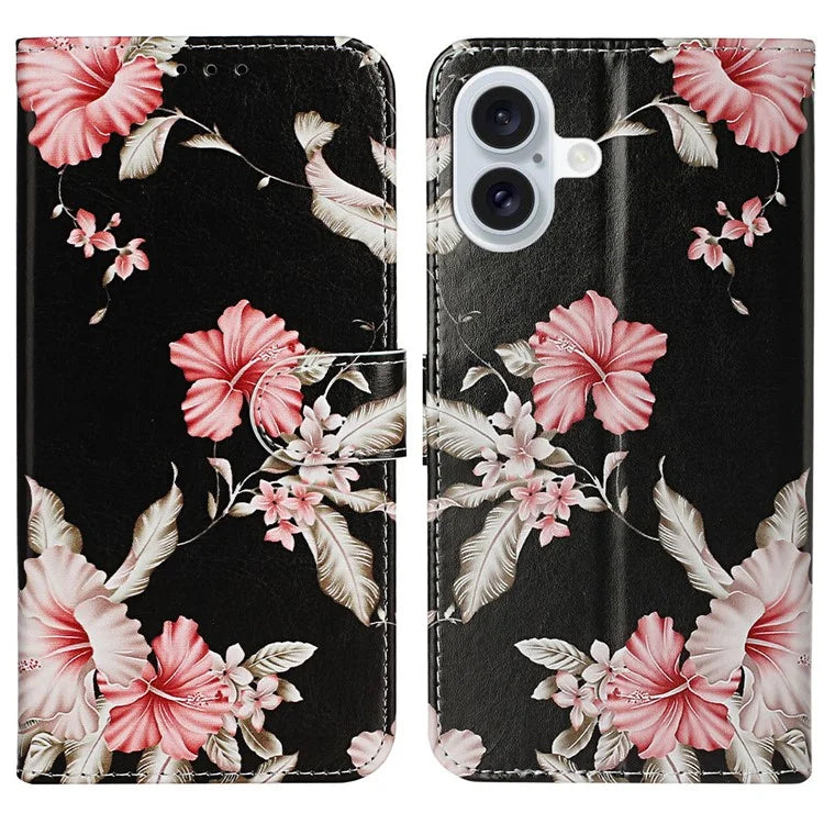 For iPhone 16 Plus Case Shockproof Leather Wallet Phone Cover Pattern Printing