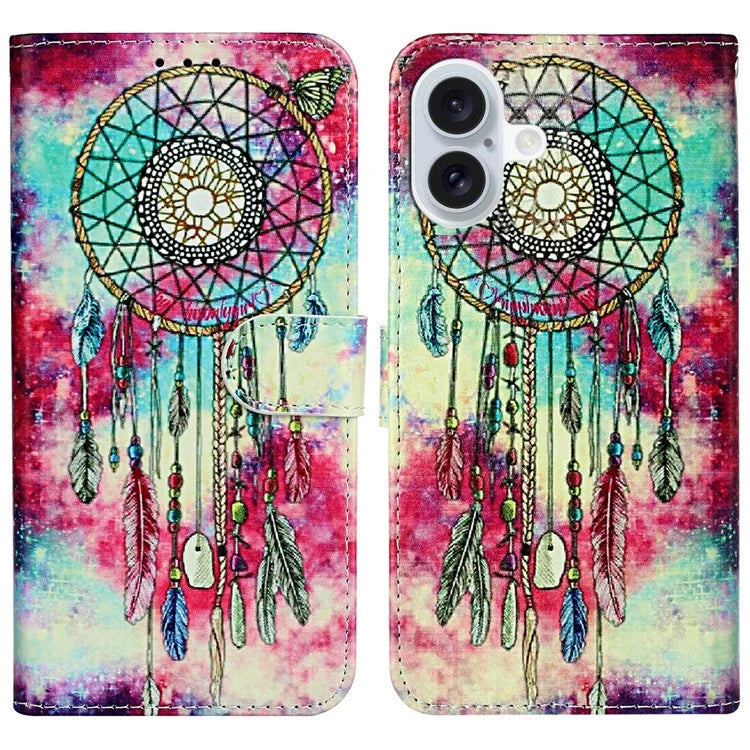 For iPhone 16 Plus Case Shockproof Leather Wallet Phone Cover Pattern Printing