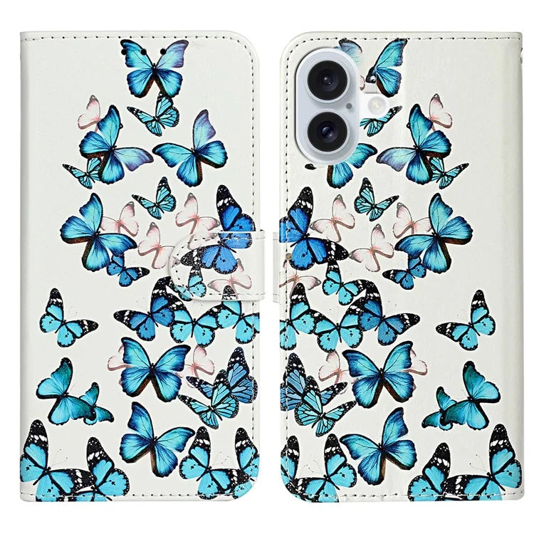For iPhone 16 Plus Case Shockproof Leather Wallet Phone Cover Pattern Printing