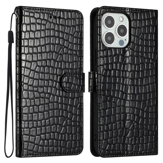 For iPhone 16 Pro Max Case Stand PU Leather Phone Cover Classic Crocodile Pattern