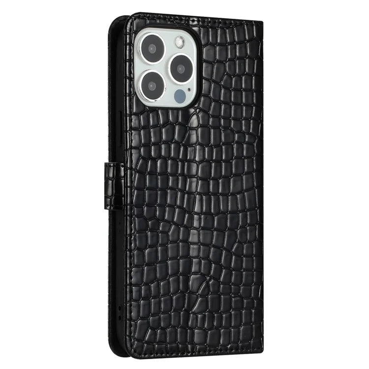 For iPhone 16 Pro Max Case Stand PU Leather Phone Cover Classic Crocodile Pattern