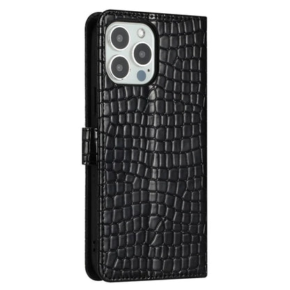 For iPhone 16 Pro Max Case Stand PU Leather Phone Cover Classic Crocodile Pattern