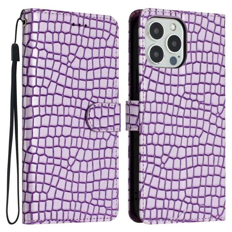 For iPhone 16 Pro Max Case Stand PU Leather Phone Cover Classic Crocodile Pattern