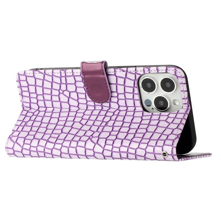 For iPhone 16 Pro Max Case Stand PU Leather Phone Cover Classic Crocodile Pattern