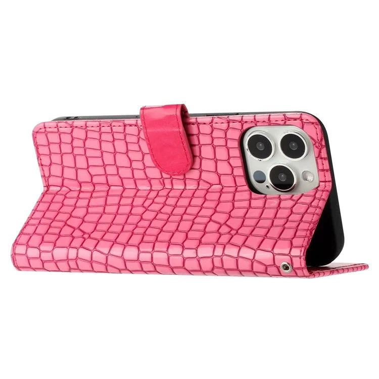 For iPhone 16 Pro Max Case Stand PU Leather Phone Cover Classic Crocodile Pattern