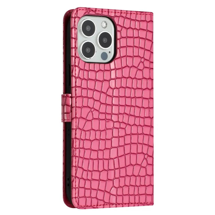 For iPhone 16 Pro Max Case Stand PU Leather Phone Cover Classic Crocodile Pattern