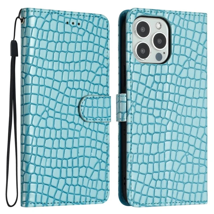 For iPhone 16 Pro Max Case Stand PU Leather Phone Cover Classic Crocodile Pattern