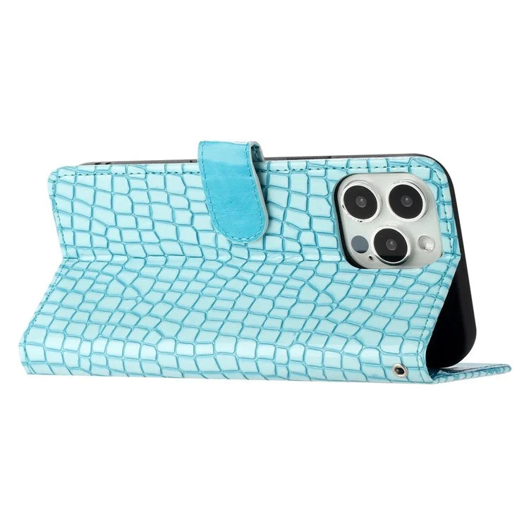 For iPhone 16 Pro Max Case Stand PU Leather Phone Cover Classic Crocodile Pattern