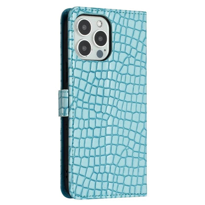 For iPhone 16 Pro Max Case Stand PU Leather Phone Cover Classic Crocodile Pattern