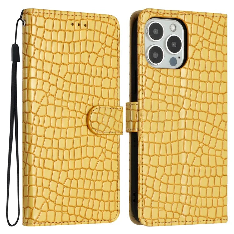 For iPhone 16 Pro Max Case Stand PU Leather Phone Cover Classic Crocodile Pattern