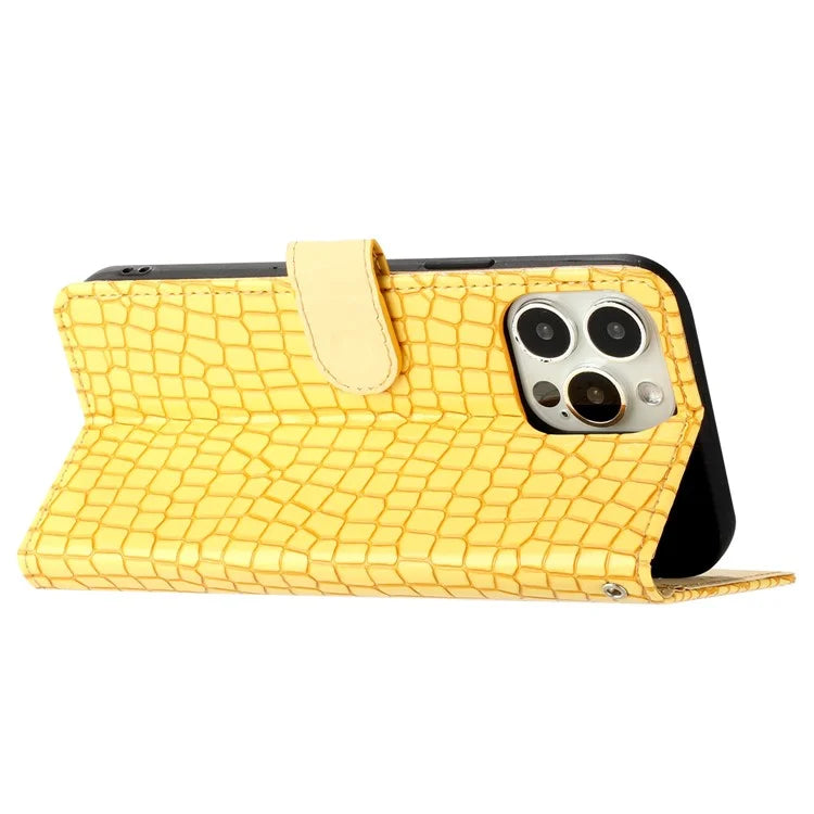 For iPhone 16 Pro Max Case Stand PU Leather Phone Cover Classic Crocodile Pattern