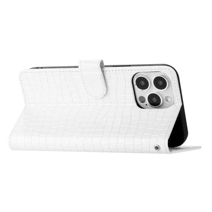 For iPhone 16 Pro Max Case Stand PU Leather Phone Cover Classic Crocodile Pattern