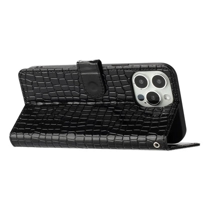 For iPhone 16 Pro Case Wrist Strap Flip PU Leather Phone Cover Crocodile Texture